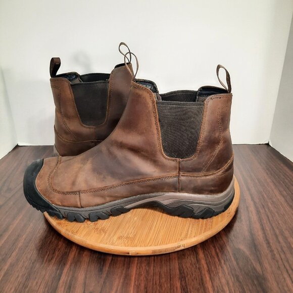 Keen Anchorage III Mens 12 Boots Dark Earth Mulch Leather Pull On Waterproof - Picture 6 of 10